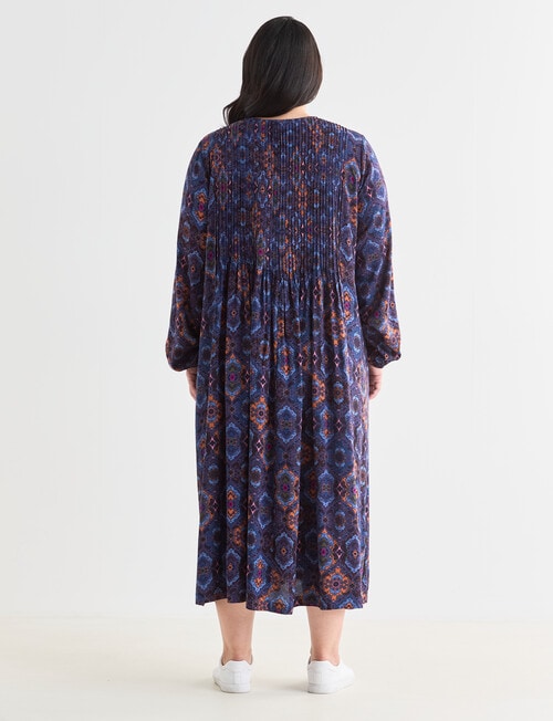 Studio Curve Pleated Double Tie Neck Dress, Boho Print product photo View 02 L