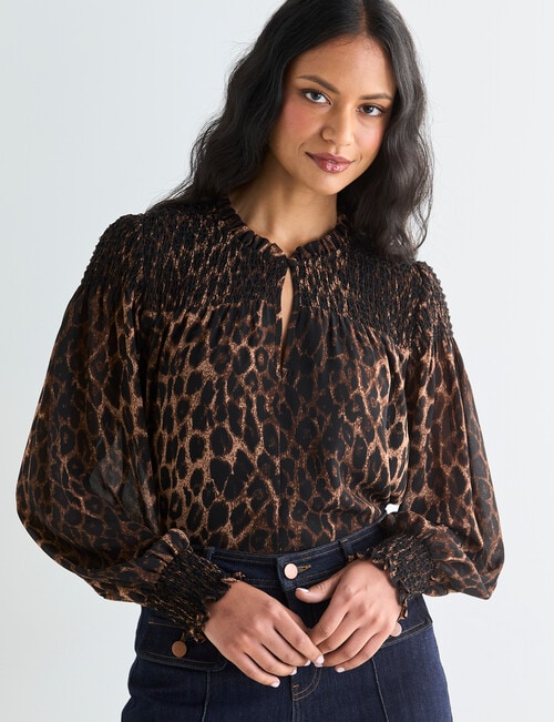 Whistle Smocked Blouse, Animal Print product photo