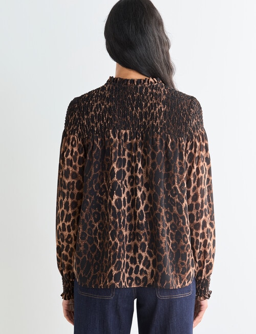 Whistle Smocked Blouse, Animal Print product photo View 02 L