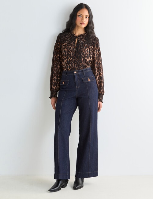 Whistle Smocked Blouse, Animal Print product photo View 03 L
