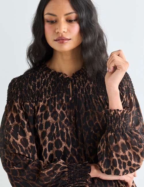 Whistle Smocked Blouse, Animal Print product photo View 04 L
