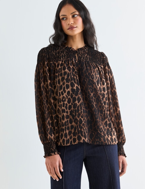 Whistle Smocked Blouse, Animal Print product photo View 05 L