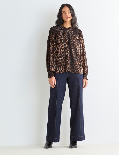 Whistle Smocked Blouse, Animal Print product photo View 06 L