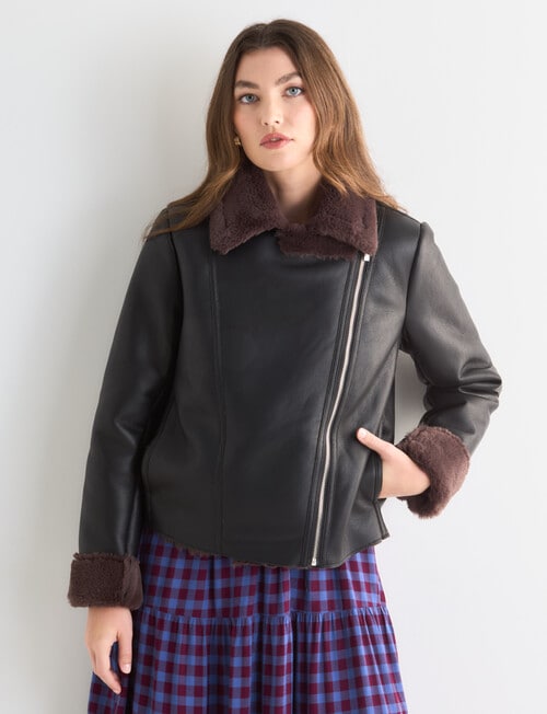 Whistle Pebbled Aviator Jacket , Black & Chocolate product photo View 06 L