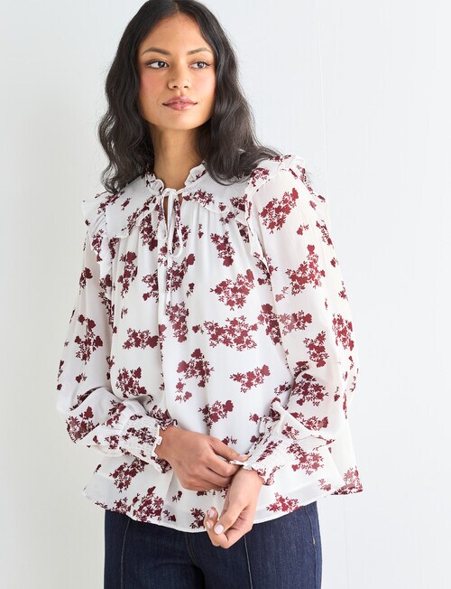 Whistle Shadow Ruffle Blouse, Floral Ivory product photo View 05 L