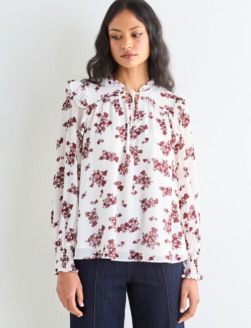 Whistle Shadow Ruffle Blouse, Floral Ivory product photo View 06 L