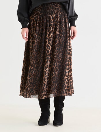 Whistle Smocked Waist Skirt, Animal Print product photo