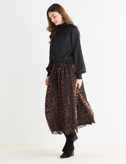 Whistle Smocked Waist Skirt, Animal Print product photo View 03 L