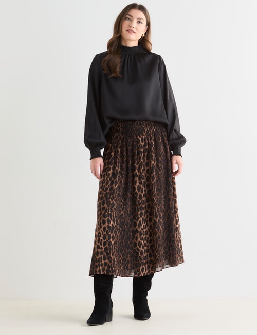 Whistle Smocked Waist Skirt, Animal Print product photo View 05 L