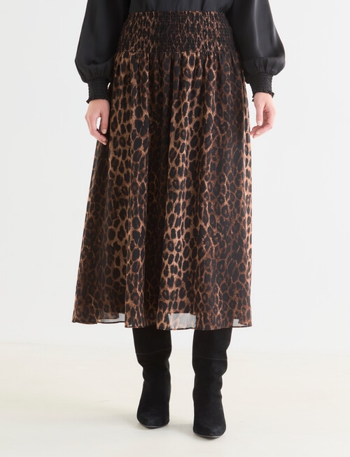 Whistle Smocked Waist Skirt, Animal Print product photo View 07 L