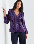 Whistle Ruffle Check Top, Blue & Cherry product photo