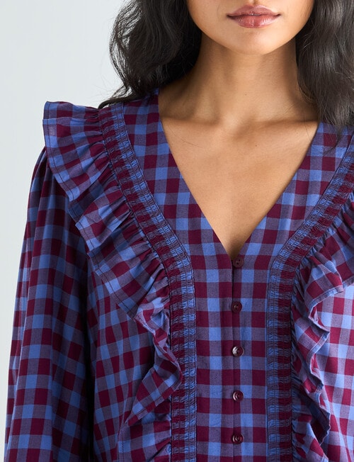 Whistle Ruffle Check Top, Blue & Cherry product photo View 04 L