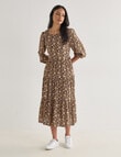 Whistle Long Sleeve Tiered Dress, Paisley Khaki product photo