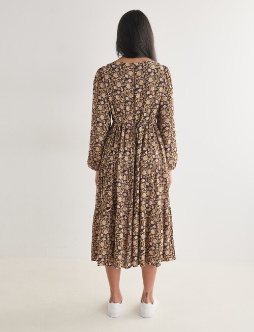 Whistle Long Sleeve Tiered Dress, Paisley Khaki product photo View 02 L