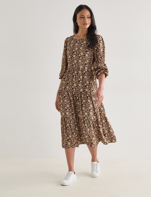 Whistle Long Sleeve Tiered Dress, Paisley Khaki product photo View 03 L