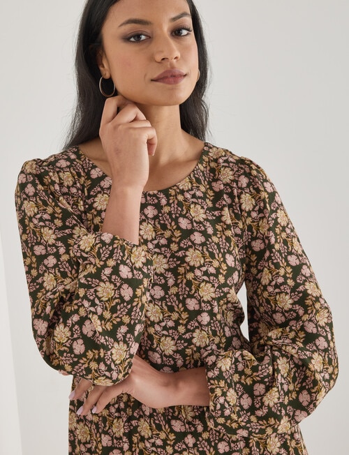 Whistle Long Sleeve Tiered Dress, Paisley Khaki product photo View 04 L