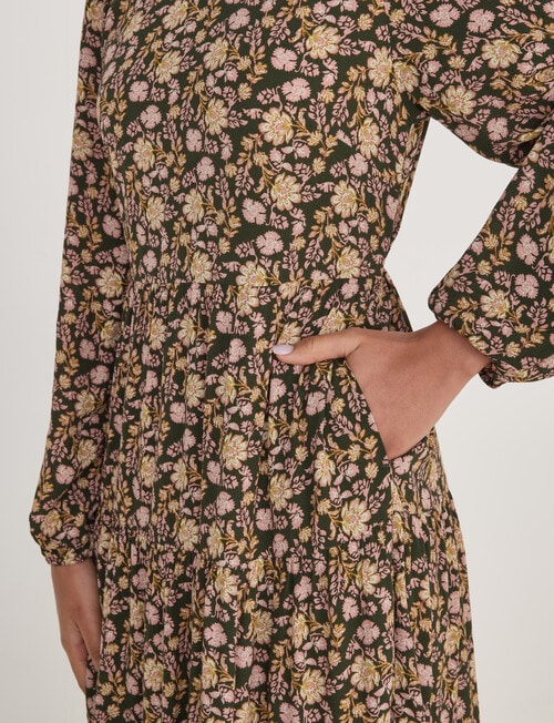 Whistle Long Sleeve Tiered Dress, Paisley Khaki product photo View 05 L