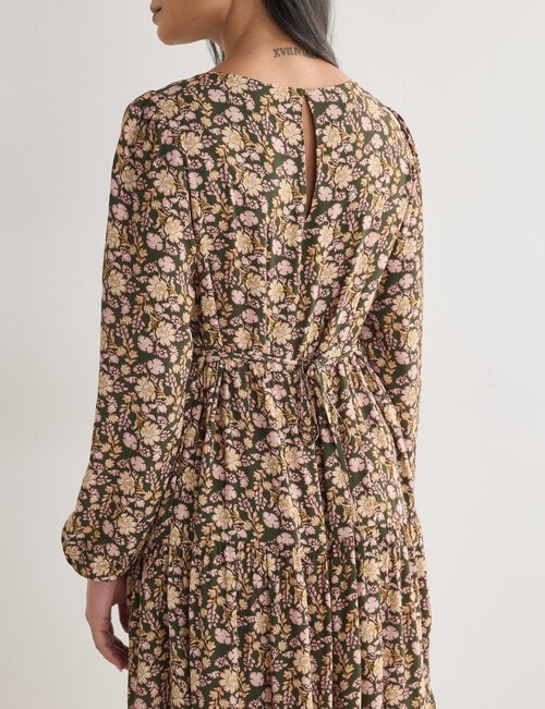 Whistle Long Sleeve Tiered Dress, Paisley Khaki product photo View 06 L