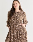 Whistle Long Sleeve Tiered Dress, Paisley Khaki product photo View 12 S
