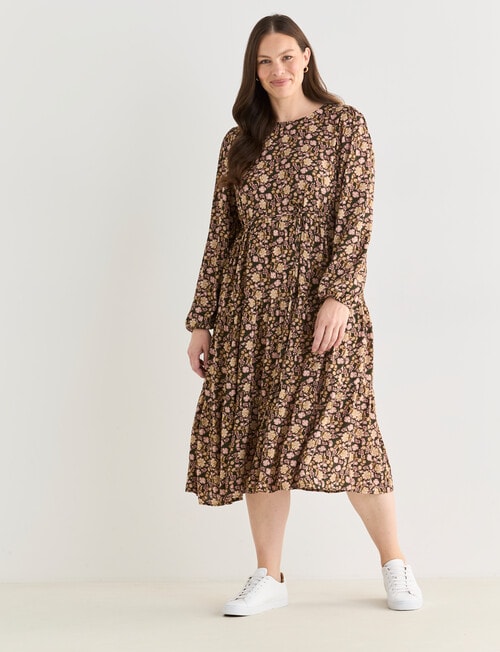 Whistle Long Sleeve Tiered Dress, Paisley Khaki product photo View 13 L