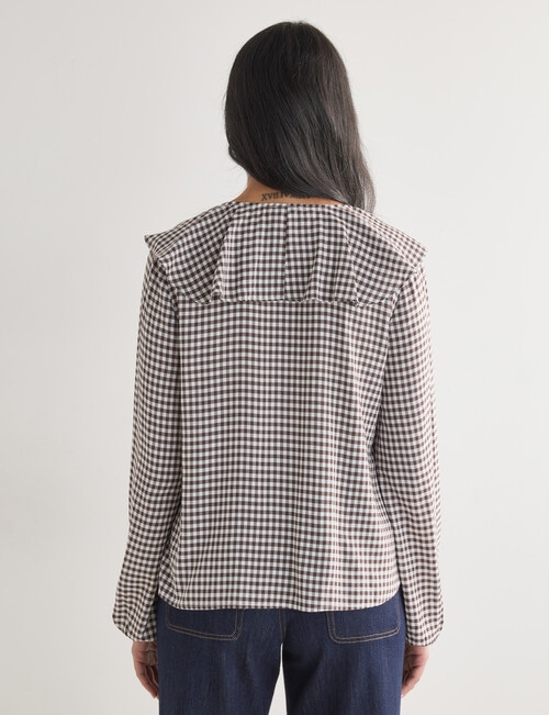Whistle Ruffle Neck Blouse, Gingham Chocolate product photo View 02 L