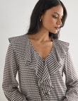 Whistle Ruffle Neck Blouse, Gingham Chocolate product photo View 04 S