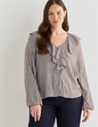 Whistle Ruffle Neck Blouse, Gingham Chocolate product photo View 12 S