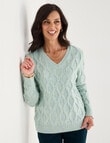 Ella J Lattice V-Neck Knit Jumper, Mint Melange product photo