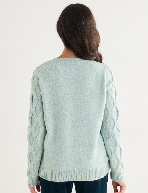 Ella J Lattice V-Neck Knit Jumper, Mint Melange product photo View 02 L
