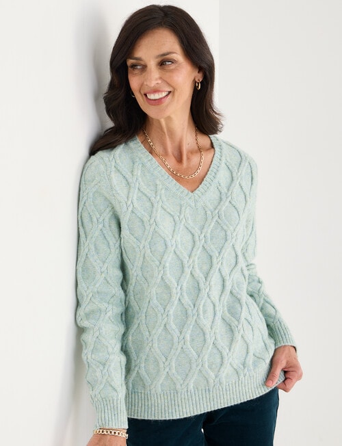 Ella J Lattice V-Neck Knit Jumper, Mint Melange product photo View 05 L