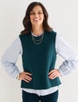 Ella J Crew Neck Button Detail Vest, Petrel product photo