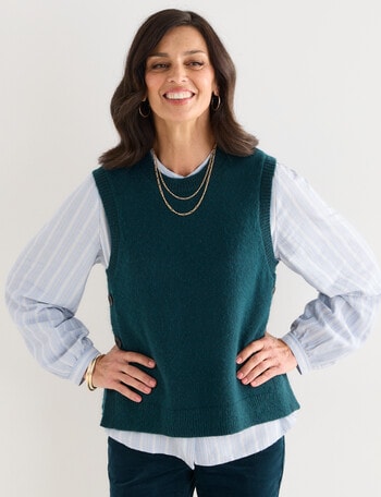 Ella J Crew Neck Button Detail Vest, Petrel product photo