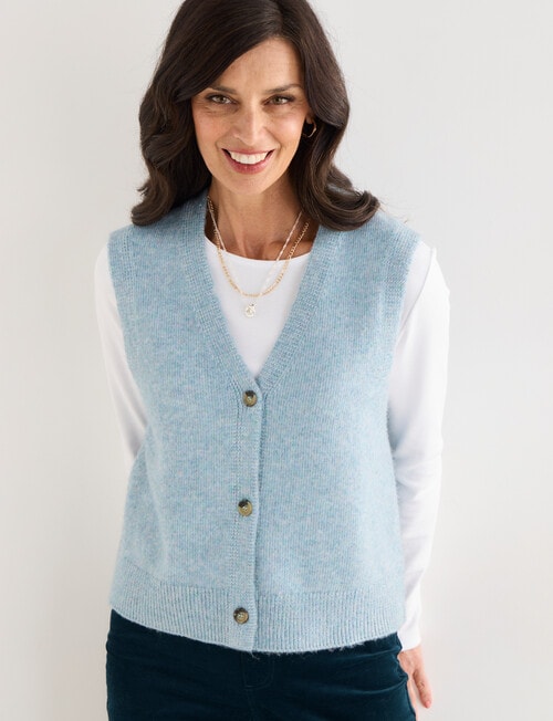 Ella J Sleeveless V-Neck Cardigan Vest, Aqua Melange product photo