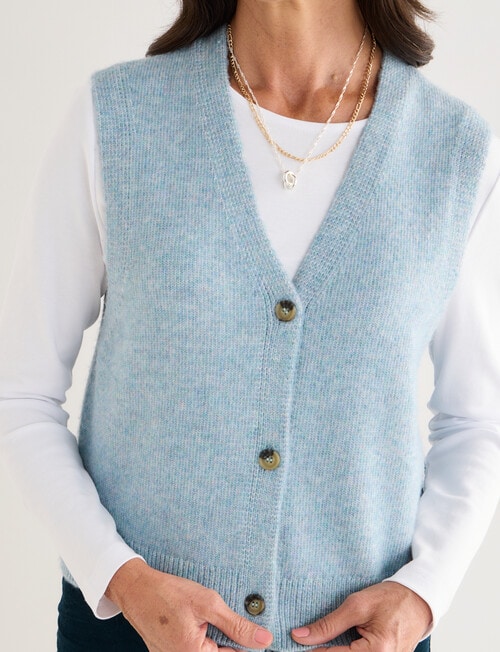 Ella J Sleeveless V-Neck Cardigan Vest, Aqua Melange product photo View 04 L