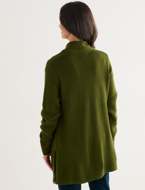 Ella J Longline Button Detail Knit Cardigan, Pine product photo View 02 L