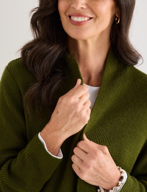 Ella J Longline Button Detail Knit Cardigan, Pine product photo View 04 L