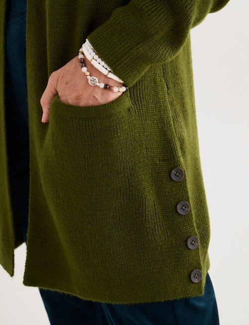 Ella J Longline Button Detail Knit Cardigan, Pine product photo View 05 L
