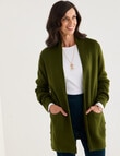 Ella J Longline Button Detail Knit Cardigan, Pine product photo View 06 S