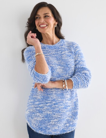 Ella J Fluffy Jumper, Blue & White product photo