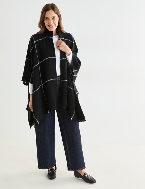 Boston + Bailey Zipup Check Poncho, Black & Ivory product photo View 03 L