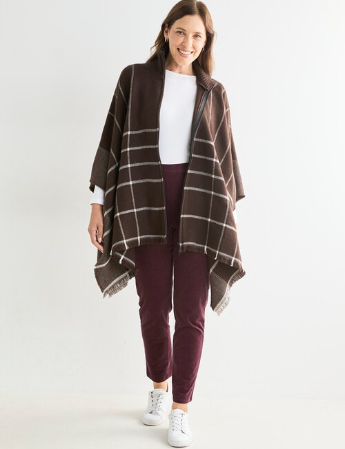 Boston + Bailey Zipup Check Poncho, Chocolate & Ivory product photo