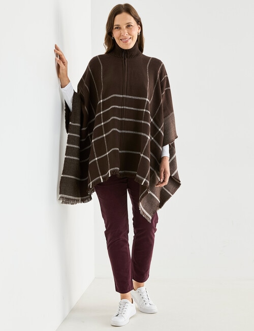 Boston + Bailey Zipup Check Poncho, Chocolate & Ivory product photo View 03 L