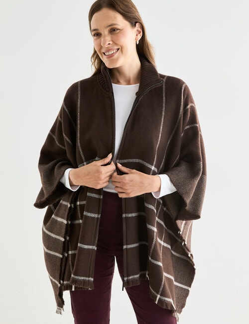Boston + Bailey Zipup Check Poncho, Chocolate & Ivory product photo View 05 L