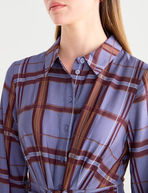Jigsaw Oxford Shirt Dress, Plum Check product photo View 04 L