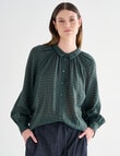 Jigsaw Sawyer Gather Neck Shirt, Forest Green Check product photo