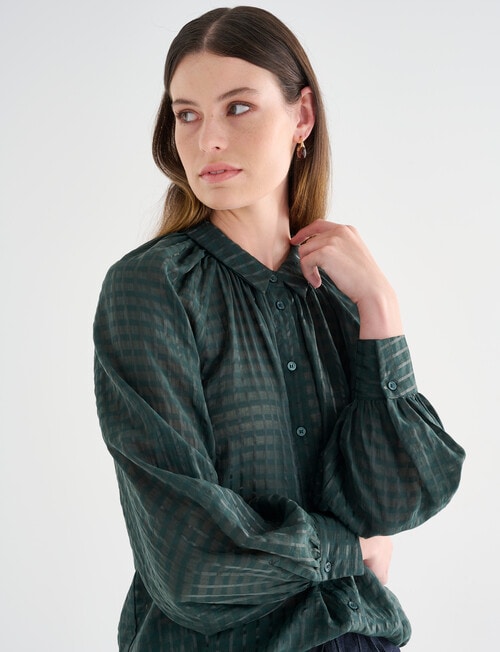 Jigsaw Sawyer Gather Neck Shirt, Forest Green Check product photo View 04 L