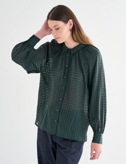 Jigsaw Sawyer Gather Neck Shirt, Forest Green Check product photo View 05 L