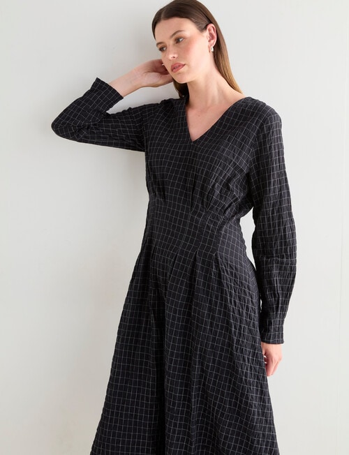 Jigsaw Define Pleat Waist Long Sleeve Dress, Black & White product photo View 05 L