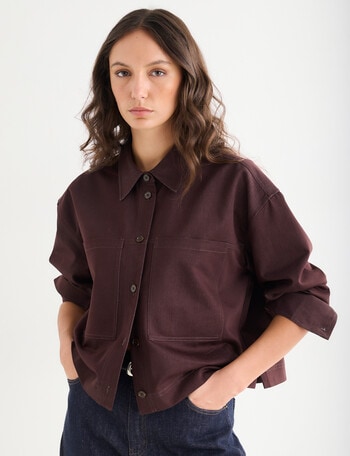 Mineral Riku Crop Denim Shirt, Ground Coffee product photo