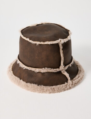Whistle Sherpa Lined Faux Suede Bucket Hat, Chocolate product photo